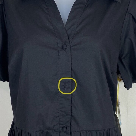 CeCe Babydoll Dress Button Front Collared Puff-Sleeve Rich Black - Picture 3 of 7